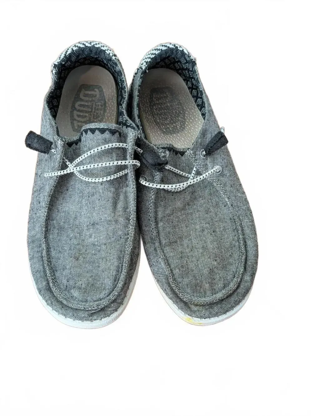 Hey Dude Wendy 8 M Chambray Woven Onyx Grey Casual Slip-On Shoes Indy Sleaze